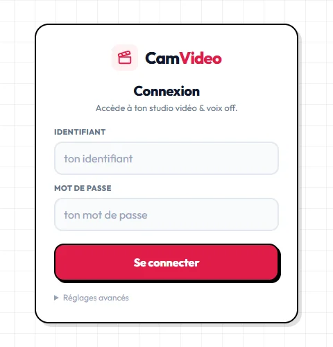 Écran de connexion de CamVideo