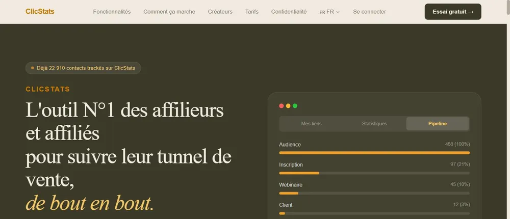 Page d'accueil du site clicstats.com