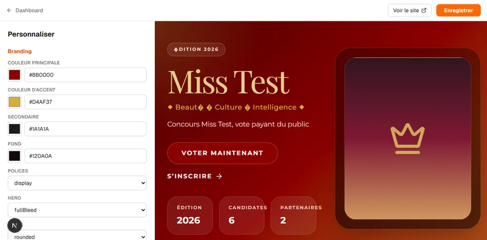 Éditeur de personnalisation de MyEvenements